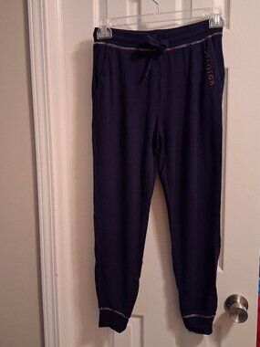 PELOTON Pants Womens Sz XS Navy Blue Pink Logo High Rise Sleepover Jogger Sweats